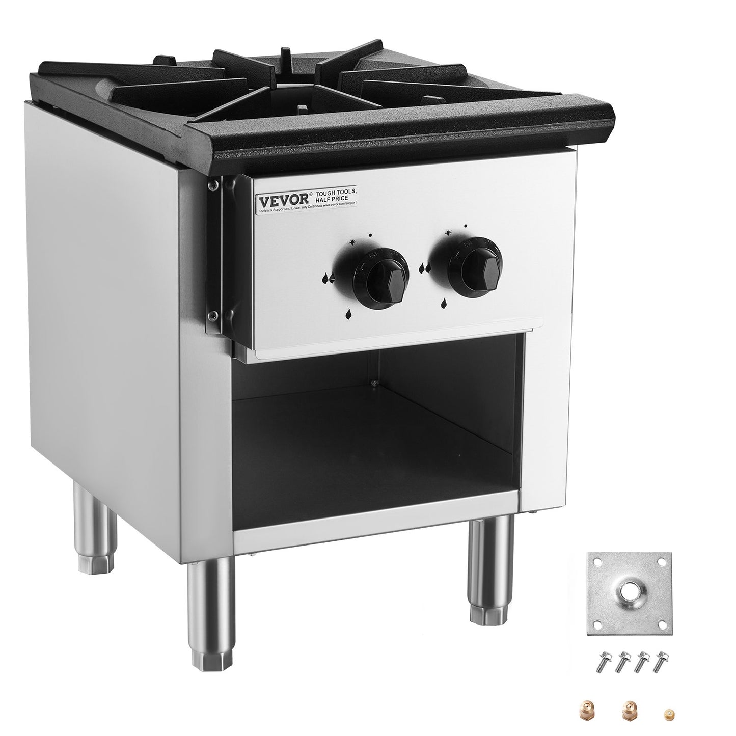 Commercial Gas Stove with Cabinet, Propane and Natural Gas Countertop Cooking Stove Range, Stainless Steel Gas Hot Plate, Commercial Cooking Equipment for Restaurant, 26KW