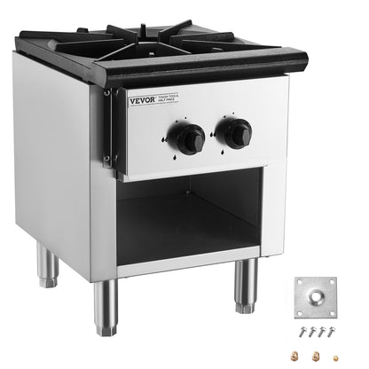 Commercial Gas Stove with Cabinet, Propane and Natural Gas Countertop Cooking Stove Range, Stainless Steel Gas Hot Plate, Commercial Cooking Equipment for Restaurant, 26KW
