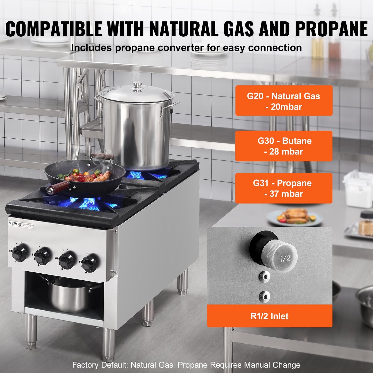 Commercial Gas Stove with 2 Burners, Propane and Natural Gas Countertop Cooking Stove Range, Stainless Steel Gas Hot Plate, Commercial Cooking Equipment for Restaurant, 52KW