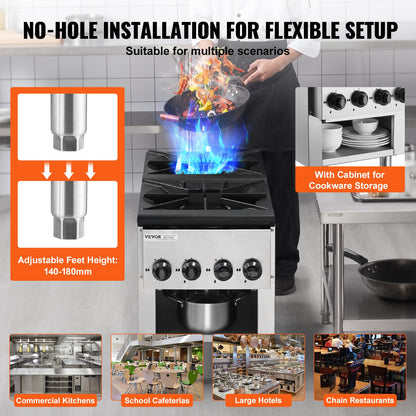 Commercial Gas Stove with 2 Burners, Propane and Natural Gas Countertop Cooking Stove Range, Stainless Steel Gas Hot Plate, Commercial Cooking Equipment for Restaurant, 52KW