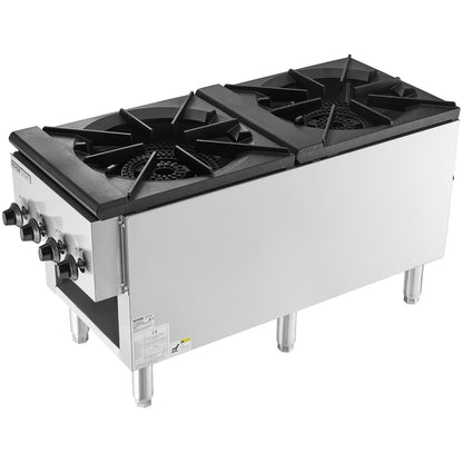 Commercial Gas Stove with 2 Burners, Propane and Natural Gas Countertop Cooking Stove Range, Stainless Steel Gas Hot Plate, Commercial Cooking Equipment for Restaurant, 52KW