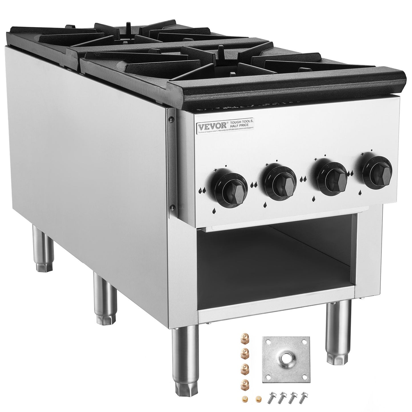 Commercial Gas Stove with 2 Burners, Propane and Natural Gas Countertop Cooking Stove Range, Stainless Steel Gas Hot Plate, Commercial Cooking Equipment for Restaurant, 52KW