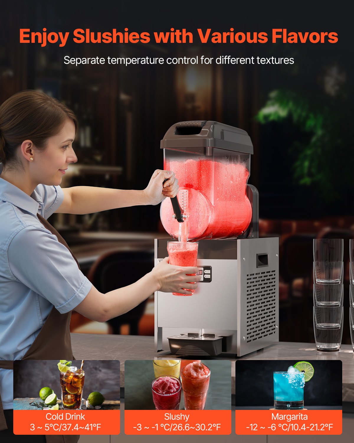 Commercial Slushy Machine, 12L Single Tank Frozen Drink Machine, 48 Cups Stainless Steel Margarita Smoothie Frozen Drink Maker, Slushie Maker for Home Party Restaurants Cafe Bars