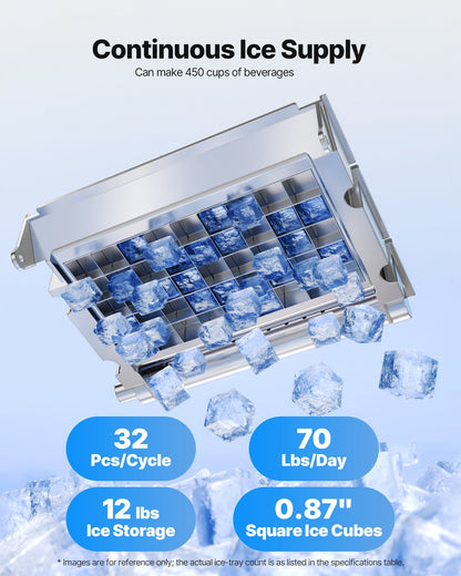 Commercial Ice Maker Machine, 40.82 kg/24h with 5.44kg Storage, 32 Cubes per Cycle, Stainless Steel Freestanding & Countertop Ice Maker with LED Display & Self-Cleaning, for Home Bar Restaurant