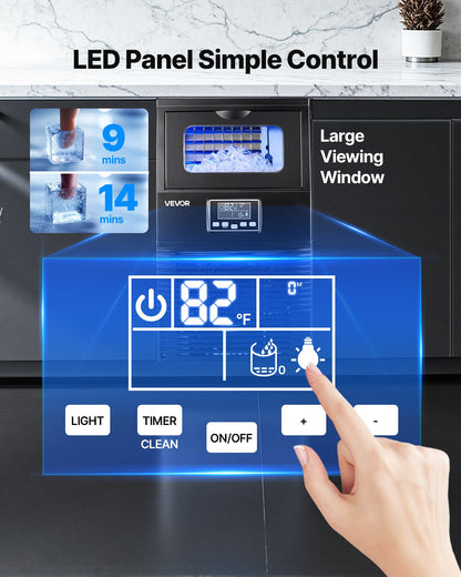 Commercial Ice Maker Machine, 40.82 kg/24h with 5.44kg Storage, 32 Cubes per Cycle, Stainless Steel Freestanding & Countertop Ice Maker with LED Display & Self-Cleaning, for Home Bar Restaurant