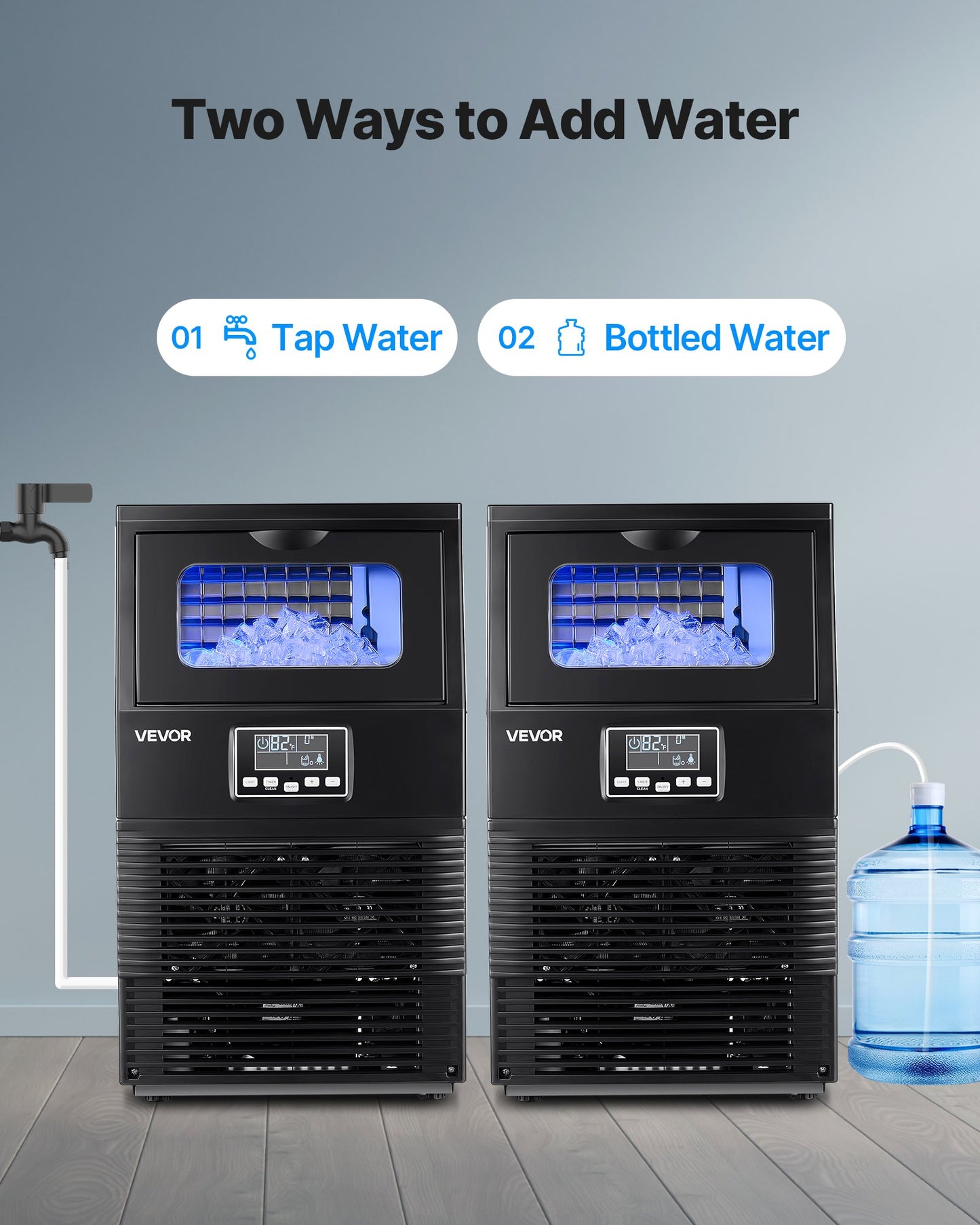 Commercial Ice Maker Machine, 40.82 kg/24h with 5.44kg Storage, 32 Cubes per Cycle, Stainless Steel Freestanding & Countertop Ice Maker with LED Display & Self-Cleaning, for Home Bar Restaurant