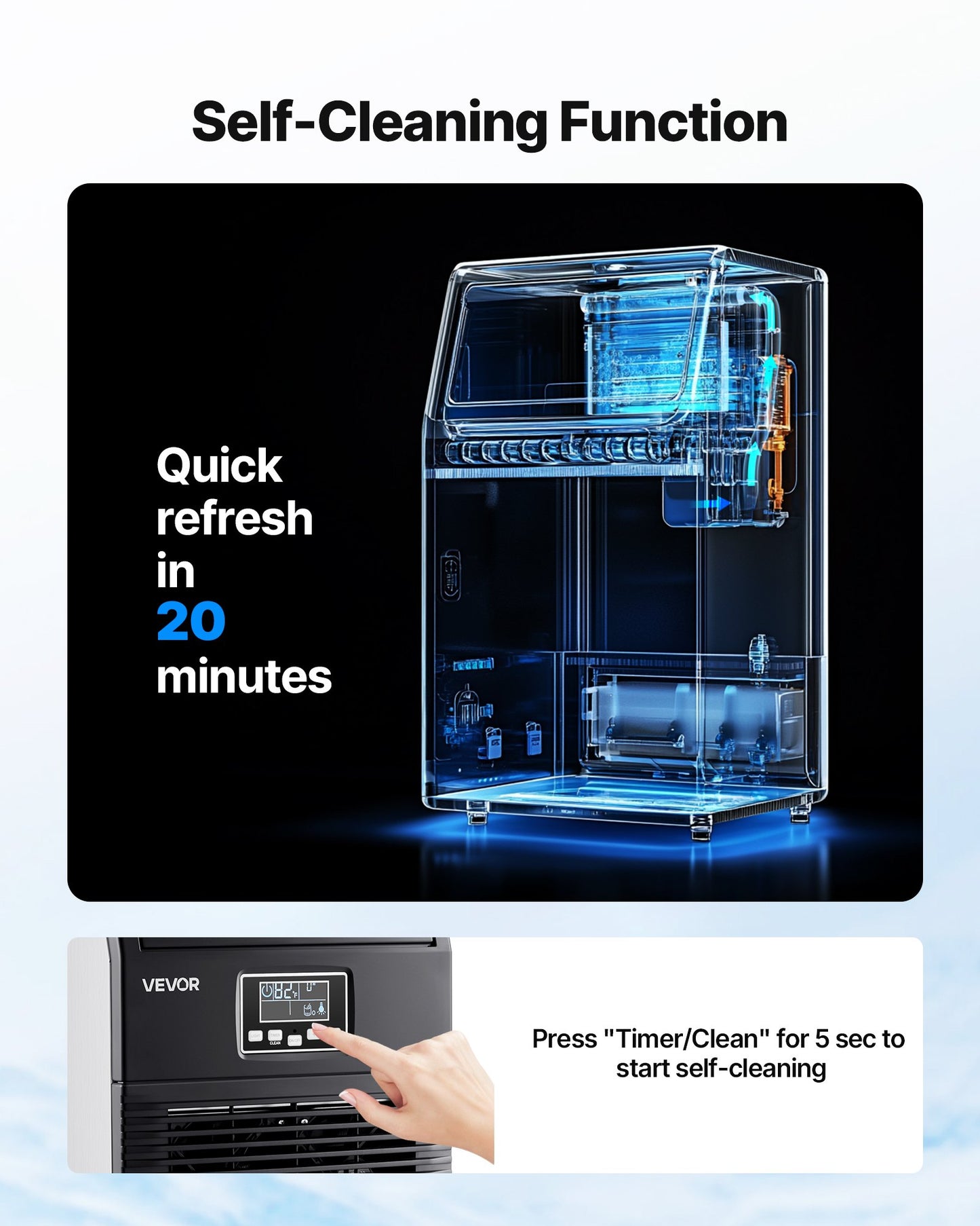 Commercial Ice Maker Machine, 40.82 kg/24h with 5.44kg Storage, 32 Cubes per Cycle, Stainless Steel Freestanding & Countertop Ice Maker with LED Display & Self-Cleaning, for Home Bar Restaurant