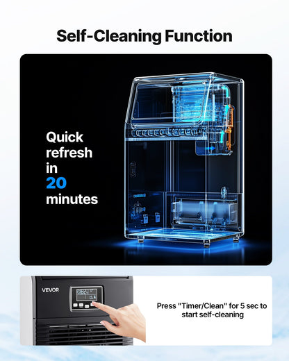 Commercial Ice Maker Machine, 40.82 kg/24h with 5.44kg Storage, 32 Cubes per Cycle, Stainless Steel Freestanding & Countertop Ice Maker with LED Display & Self-Cleaning, for Home Bar Restaurant