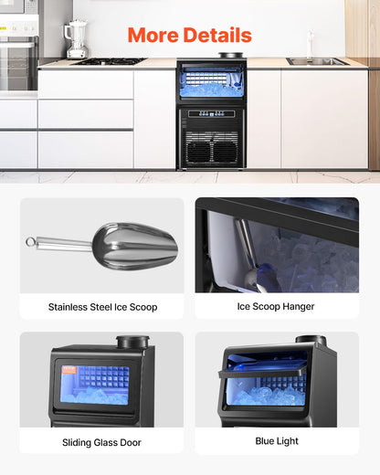 90lbs/24H Commercial Ice Maker, 36 Ice Cubes in 15 Minutes, Freestanding Ice Maker Machine with 12lbs Large Storage Capacity for Bar Office Restaurant, with LED Digital Display & Self-Cleaning