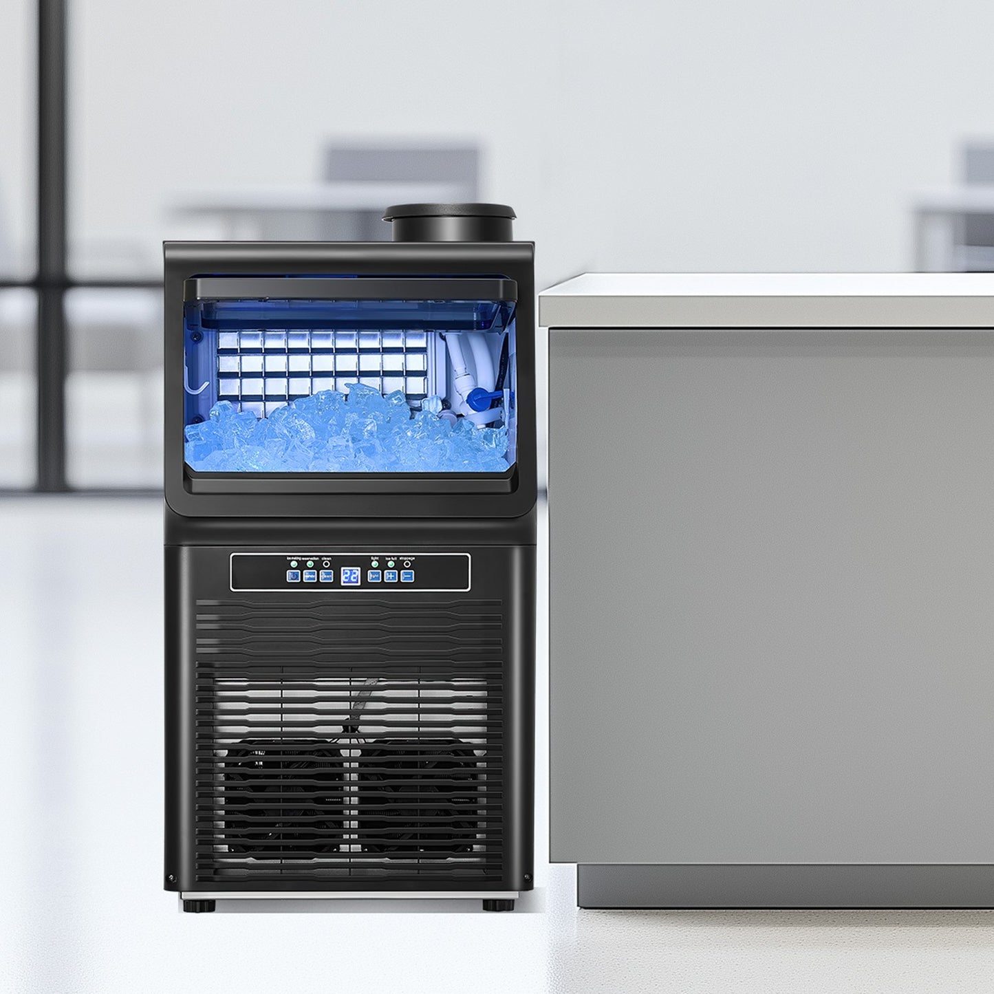 90lbs/24H Commercial Ice Maker, 36 Ice Cubes in 15 Minutes, Freestanding Ice Maker Machine with 12lbs Large Storage Capacity for Bar Office Restaurant, with LED Digital Display & Self-Cleaning