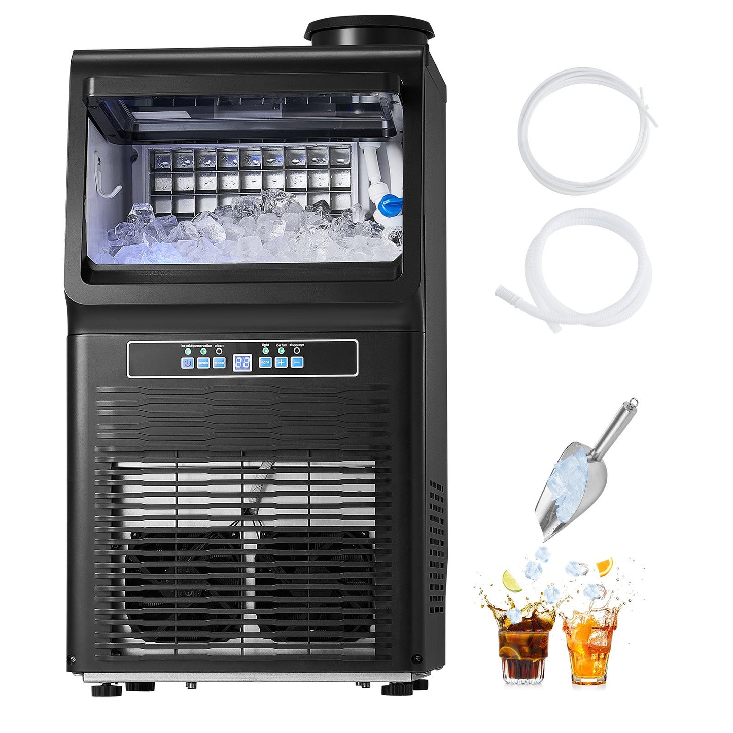 90lbs/24H Commercial Ice Maker, 36 Ice Cubes in 15 Minutes, Freestanding Ice Maker Machine with 12lbs Large Storage Capacity for Bar Office Restaurant, with LED Digital Display & Self-Cleaning
