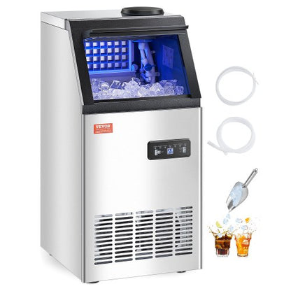 120lbs/24H Commercial Ice Maker, 36 Ice Cubes in 15 Minutes, Freestanding Ice Maker Machine with 28lbs Large Storage Capacity for Bar Office Restaurant, with LED Digital Display & Self-Cleaning