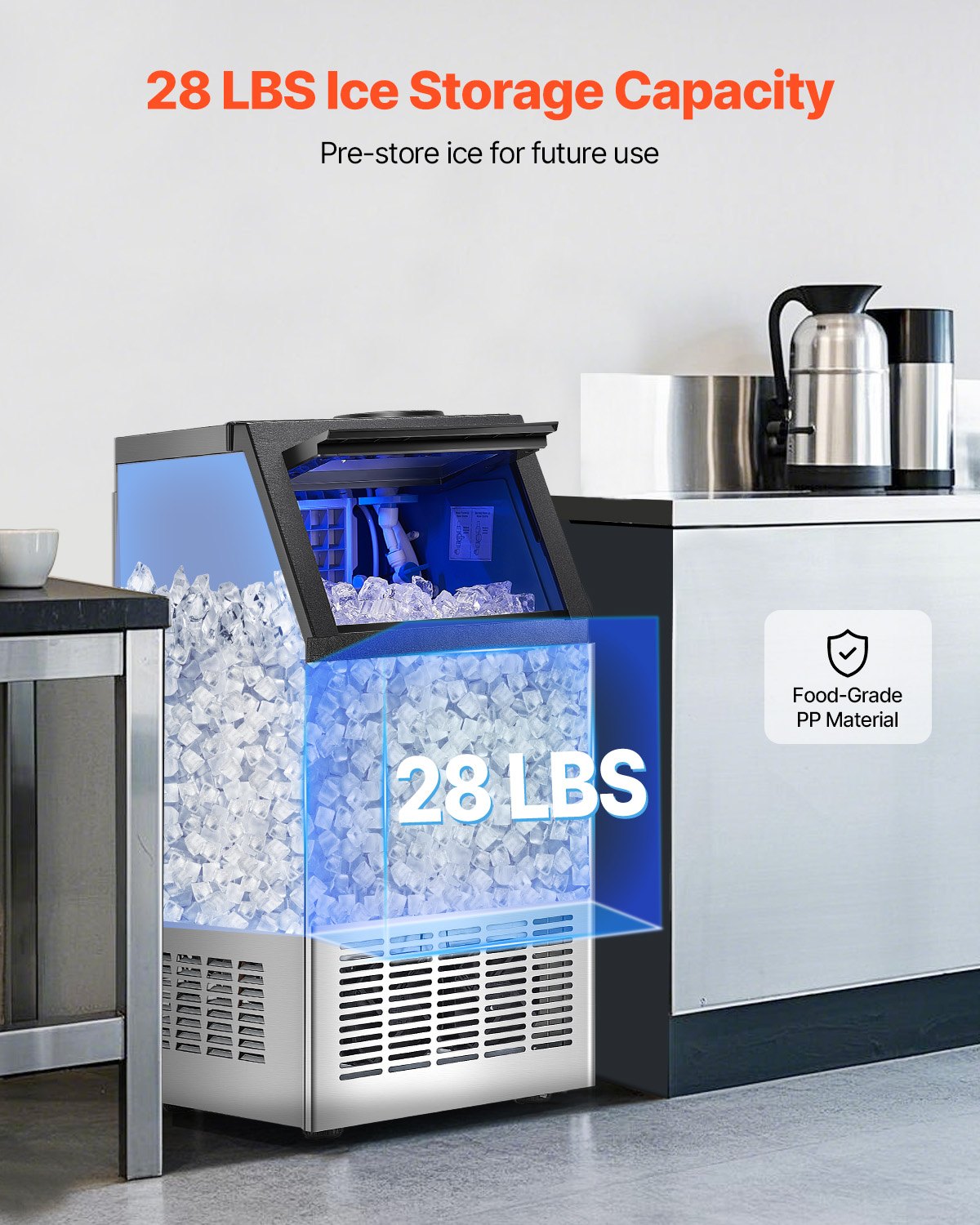 120lbs/24H Commercial Ice Maker, 36 Ice Cubes in 15 Minutes, Freestanding Ice Maker Machine with 28lbs Large Storage Capacity for Bar Office Restaurant, with LED Digital Display & Self-Cleaning