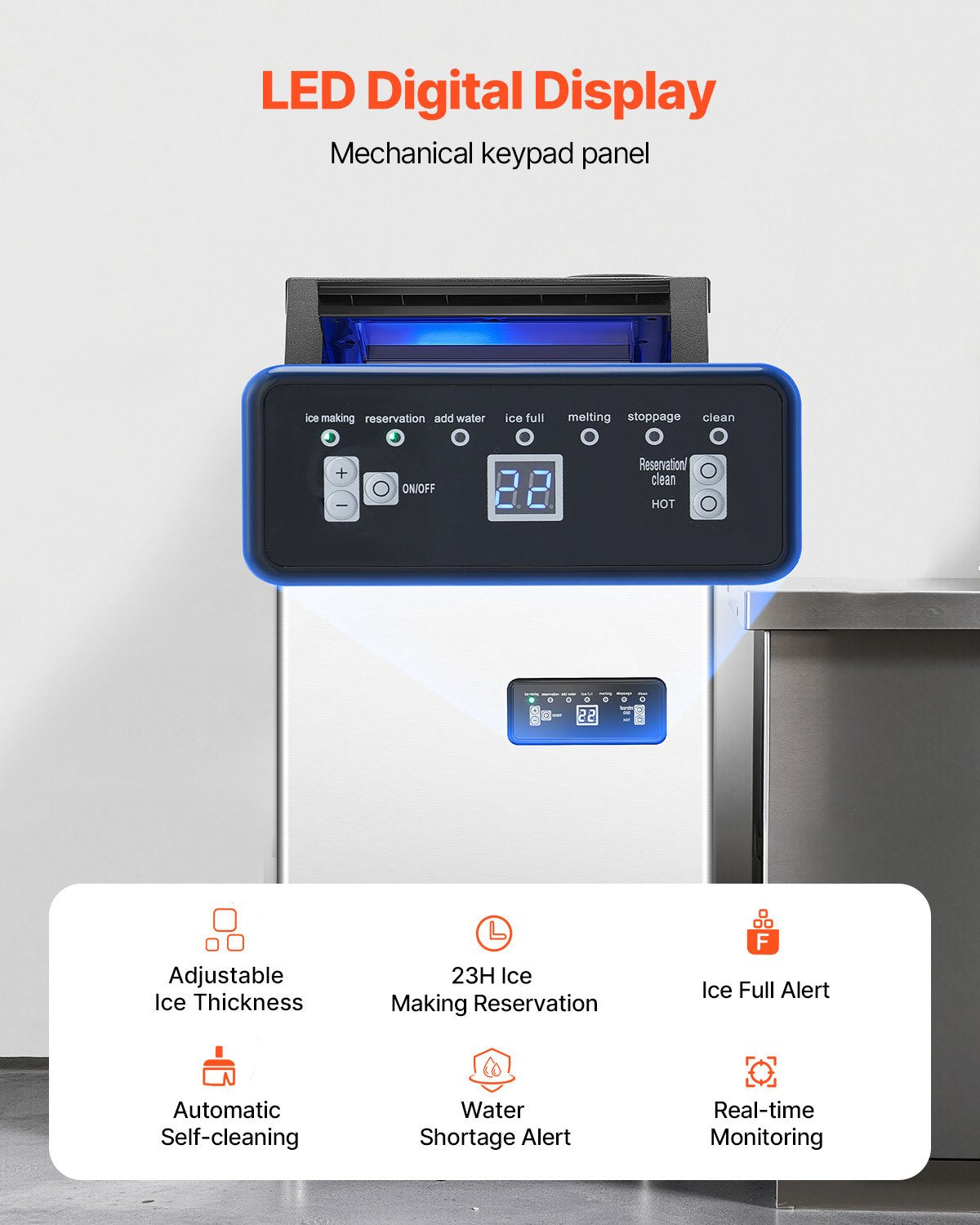 120lbs/24H Commercial Ice Maker, 36 Ice Cubes in 15 Minutes, Freestanding Ice Maker Machine with 28lbs Large Storage Capacity for Bar Office Restaurant, with LED Digital Display & Self-Cleaning