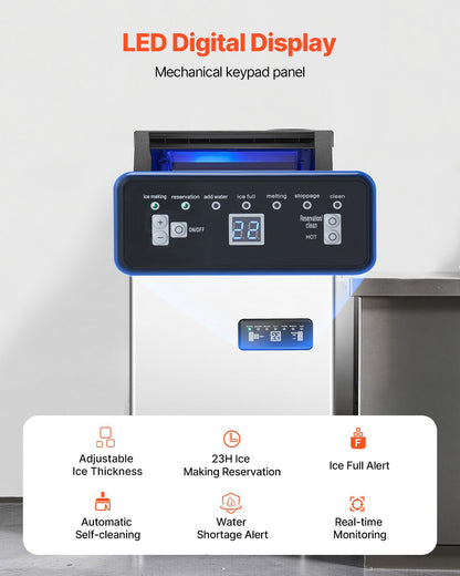 120lbs/24H Commercial Ice Maker, 36 Ice Cubes in 15 Minutes, Freestanding Ice Maker Machine with 28lbs Large Storage Capacity for Bar Office Restaurant, with LED Digital Display & Self-Cleaning