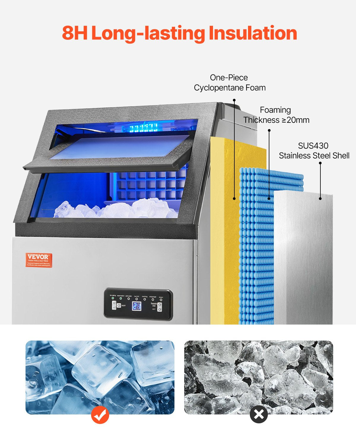 120lbs/24H Commercial Ice Maker, 36 Ice Cubes in 15 Minutes, Freestanding Ice Maker Machine with 28lbs Large Storage Capacity for Bar Office Restaurant, with LED Digital Display & Self-Cleaning