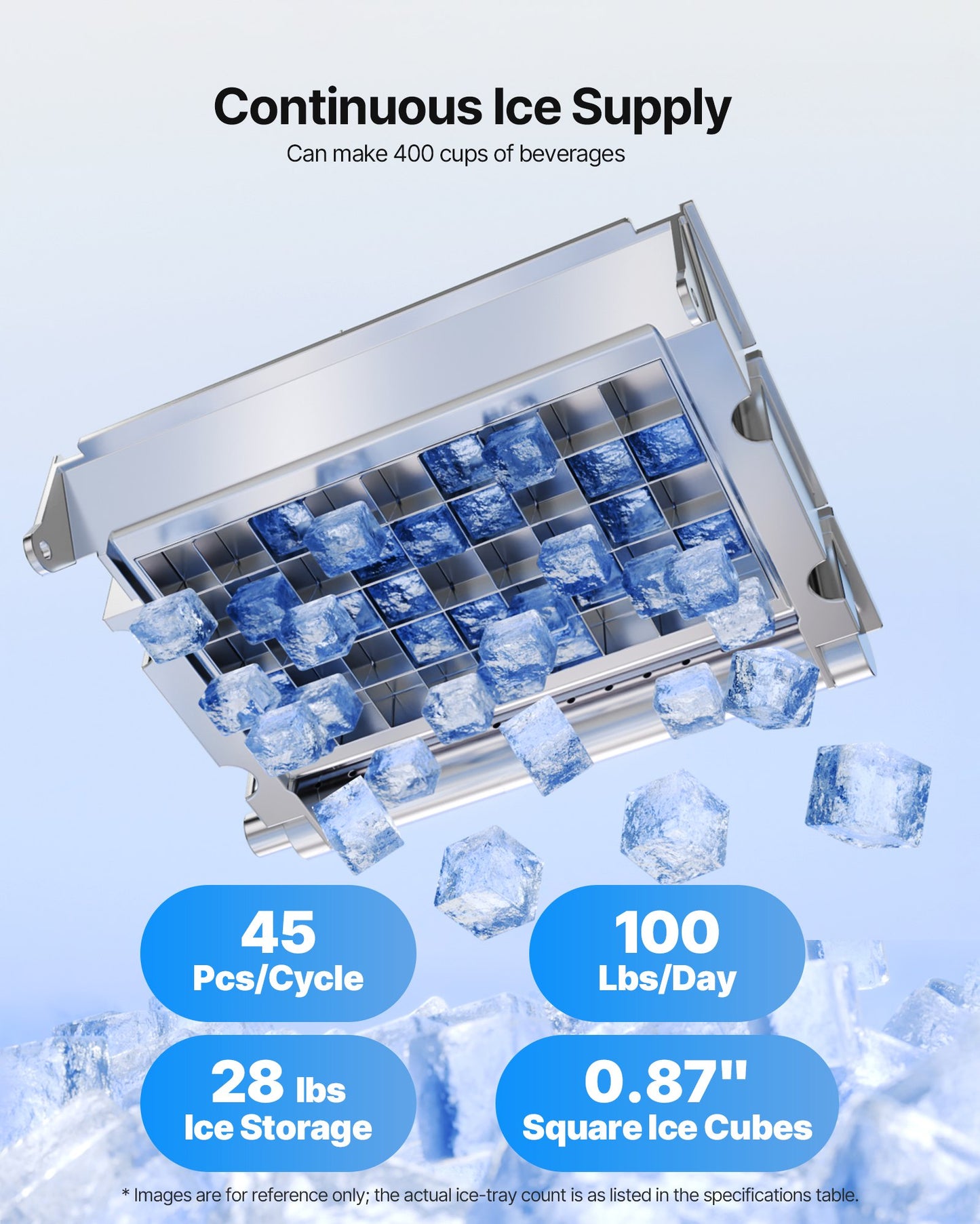 Commercial Ice Maker Machine, 45.36 kg/24h with 12.7kg Storage, 45 Cubes per Cycle, Stainless Steel Freestanding & Under Counter Ice Maker with LED Display & Self-Cleaning, for Bar Restaurant