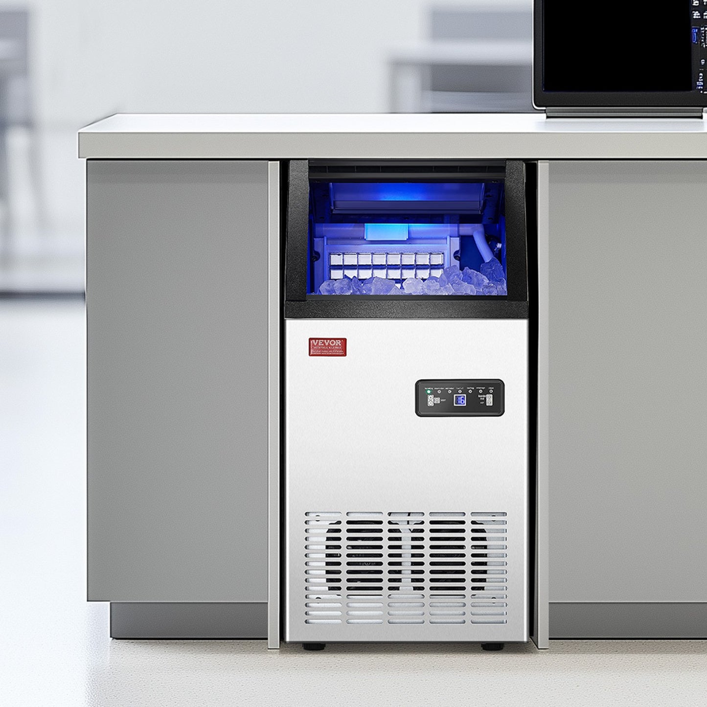 110lbs/24H Commercial Ice Maker, 36 Ice Cubes in 15 Minutes, Freestanding Ice Maker Machine with 28lbs Large Storage Capacity for Bar Office Restaurant, with LED Digital Display & Self-Cleaning