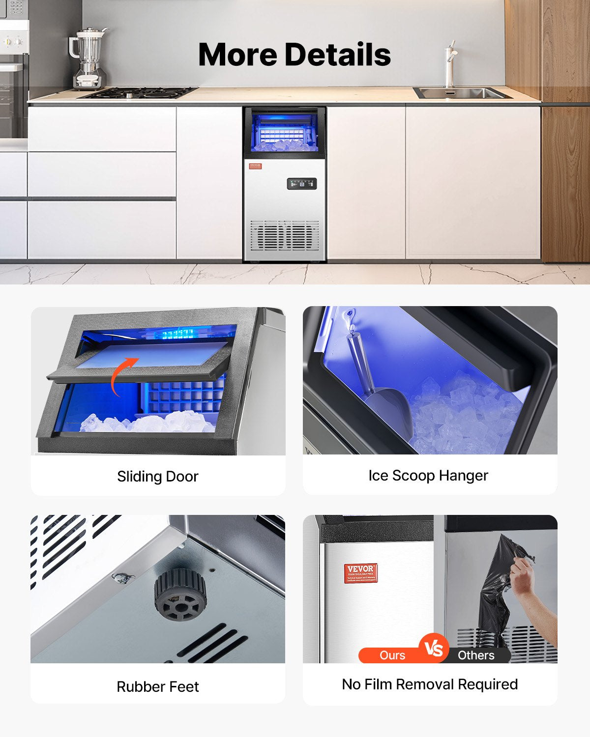 110lbs/24H Commercial Ice Maker, 36 Ice Cubes in 15 Minutes, Freestanding Ice Maker Machine with 28lbs Large Storage Capacity for Bar Office Restaurant, with LED Digital Display & Self-Cleaning