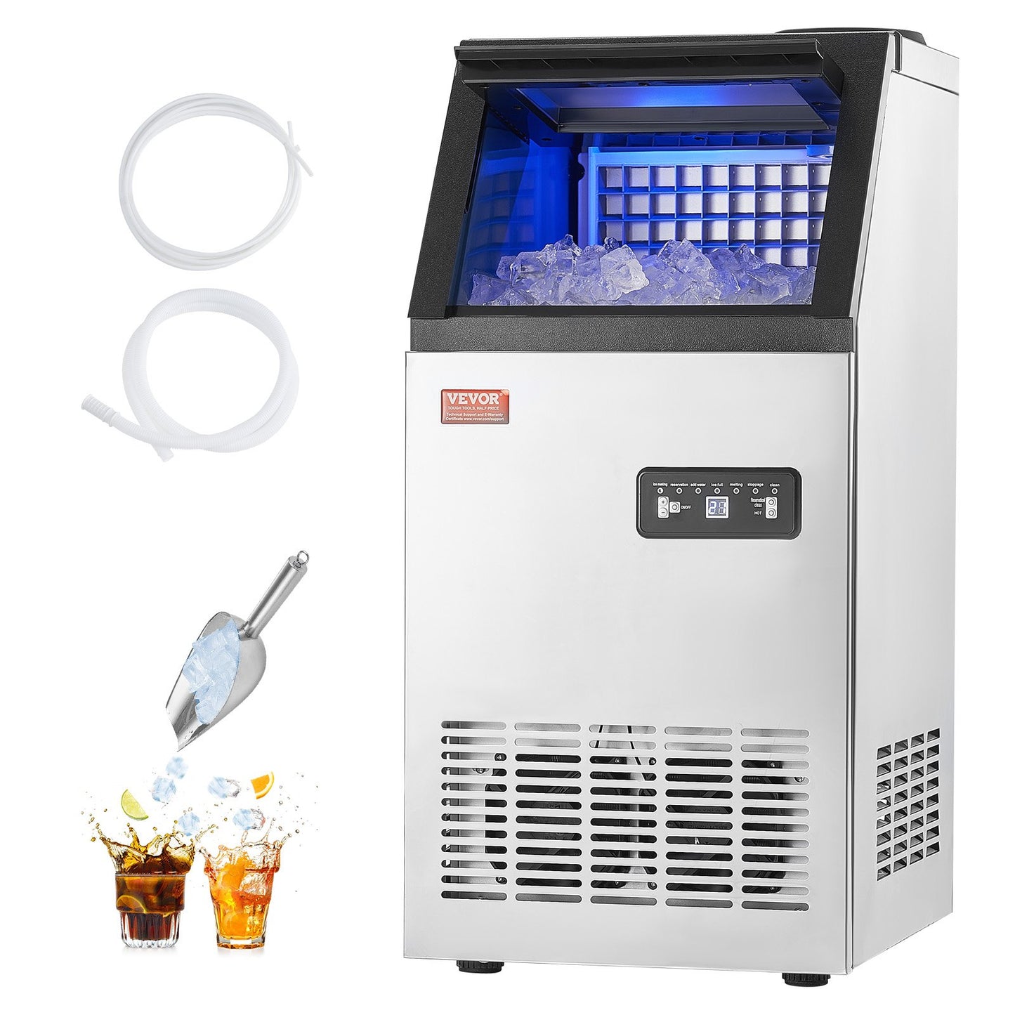 110lbs/24H Commercial Ice Maker, 36 Ice Cubes in 15 Minutes, Freestanding Ice Maker Machine with 28lbs Large Storage Capacity for Bar Office Restaurant, with LED Digital Display & Self-Cleaning