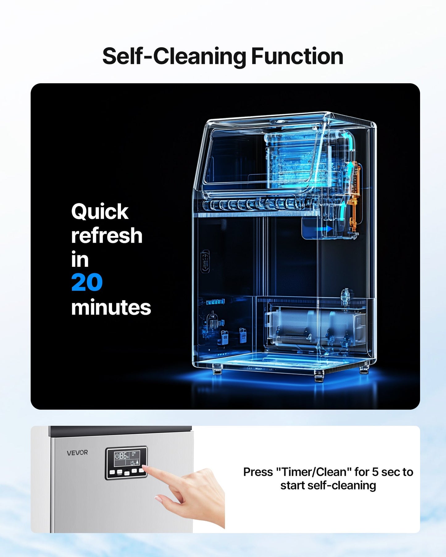 Commercial Ice Maker Machine, 54.43 kg/24h with 12.7kg Storage, 45 Cubes per Cycle, Stainless Steel Freestanding & Under Counter Ice Maker with LED Display & Self-Cleaning, for Bar Restaurant