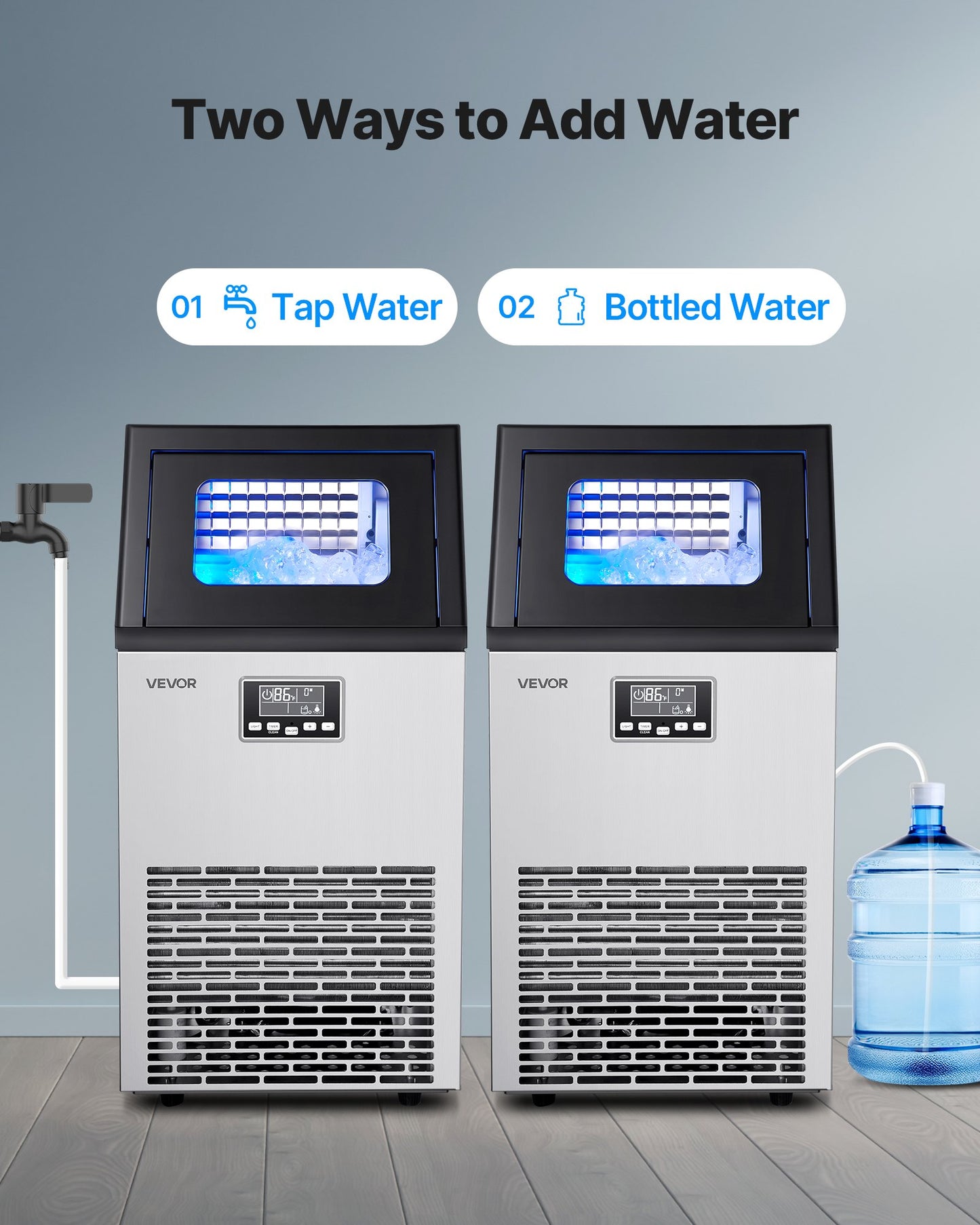 Commercial Ice Maker Machine, 54.43 kg/24h with 12.7kg Storage, 45 Cubes per Cycle, Stainless Steel Freestanding & Under Counter Ice Maker with LED Display & Self-Cleaning, for Bar Restaurant