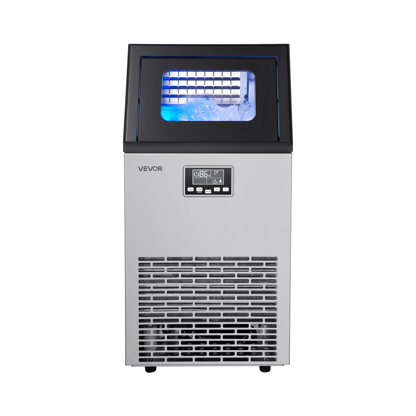 Commercial Ice Maker Machine, 54.43 kg/24h with 12.7kg Storage, 45 Cubes per Cycle, Stainless Steel Freestanding & Under Counter Ice Maker with LED Display & Self-Cleaning, for Bar Restaurant