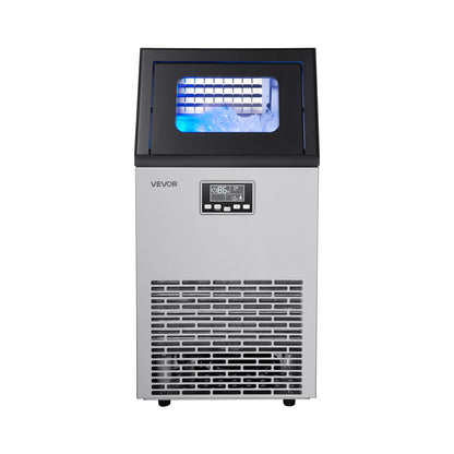 Commercial Ice Maker Machine, 54.43 kg/24h with 12.7kg Storage, 45 Cubes per Cycle, Stainless Steel Freestanding & Under Counter Ice Maker with LED Display & Self-Cleaning, for Bar Restaurant