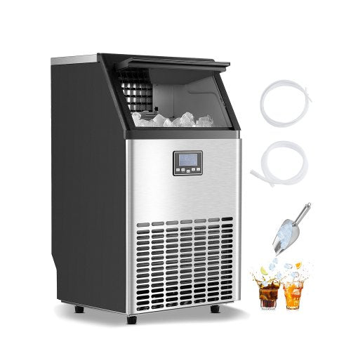 120lbs/24H Commercial Ice Maker, 45 Ice Cubes in 15 Minutes, Freestanding Ice Maker Machine with 33lbs Large Storage Capacity for Bar Office Restaurant, with LED Digital Display & Self-Cleaning