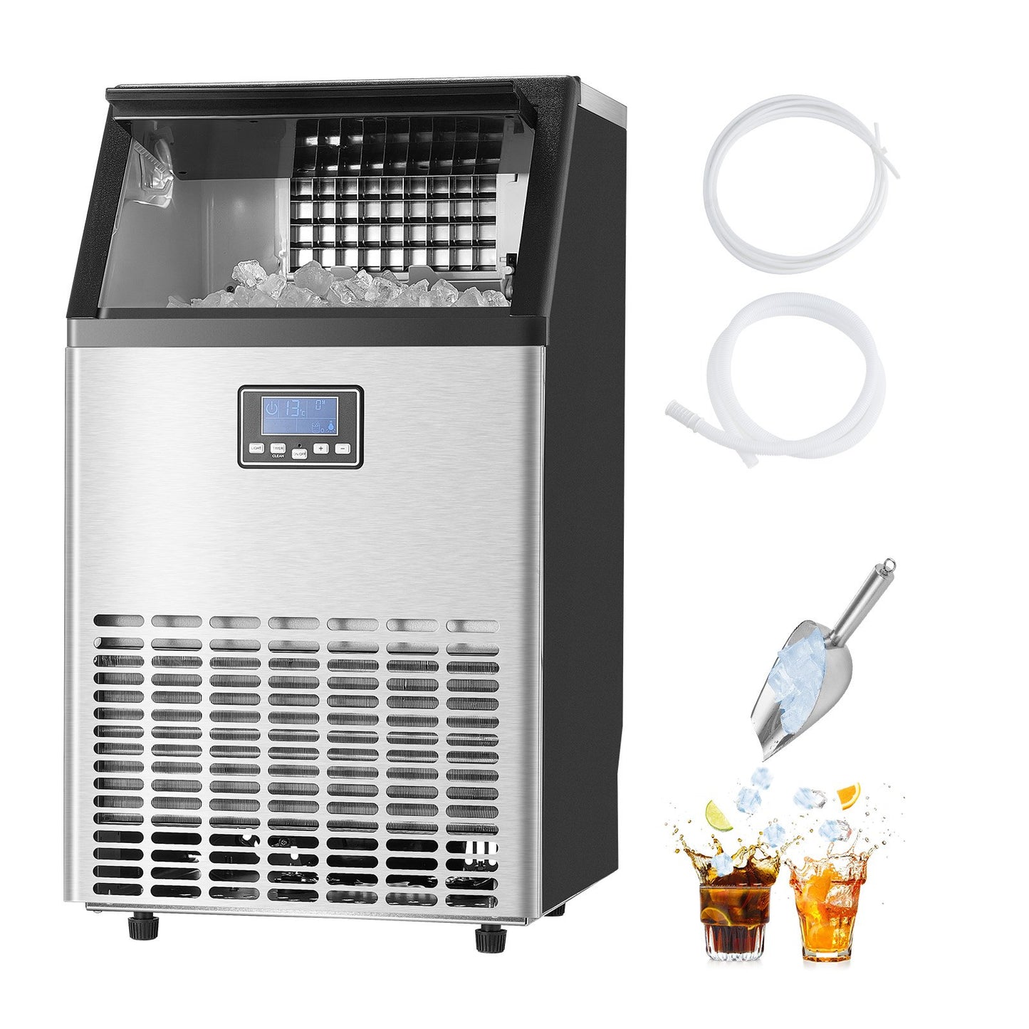 120lbs/24H Commercial Ice Maker, 45 Ice Cubes in 15 Minutes, Freestanding Ice Maker Machine with 33lbs Large Storage Capacity for Bar Office Restaurant, with LED Digital Display & Self-Cleaning