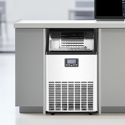 130lbs/24H Commercial Ice Maker, 45 Ice Cubes in 15 Minutes, Freestanding Ice Maker Machine with 33lbs Large Storage Capacity for Bar Office Restaurant, with LED Digital Display & Self-Cleaning