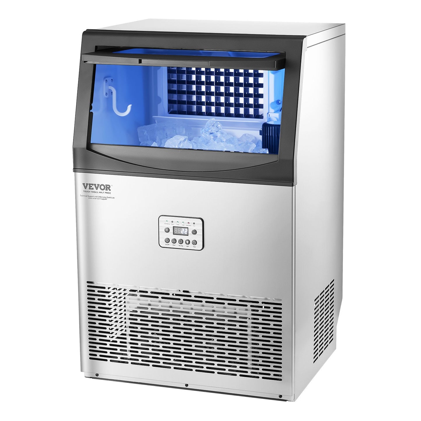 Commercial Ice Maker Machine, 90lbs/24H Ice Maker Machine with 33lbs Storage Capacity, 50 Ice Cubes in 15 Minutes, LED Digital Display Freestanding Self-Cleaning for Bar Office Restaurant