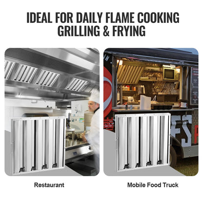 Commercial Hood Filter, 19.5W x 19.5H Inch Range Hood Filters, Stainless Steel Restaurant Range Hood Baffle Filter for Grease Rated Commercial Kitchen Exhaust Hoods, 4 Grooves, Pack of 2