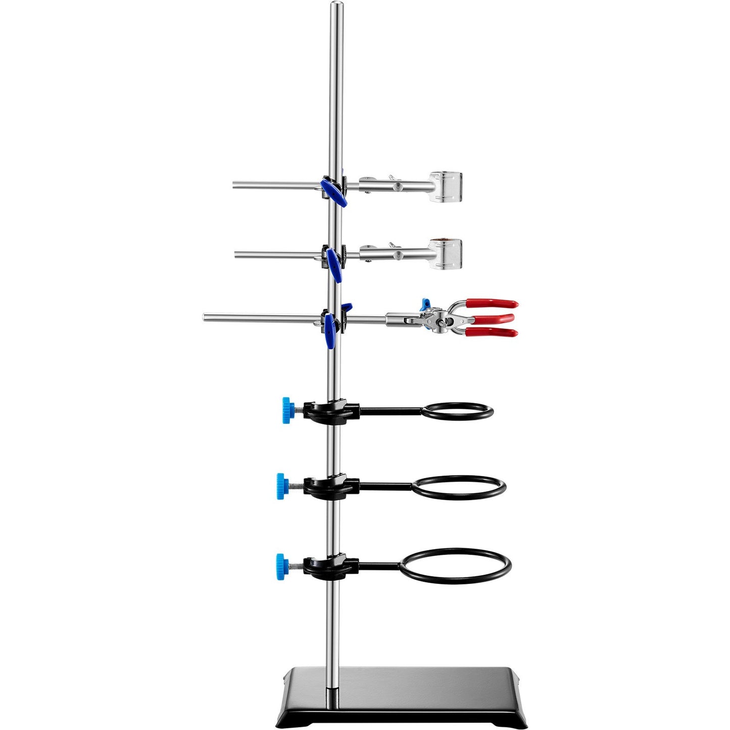 Lab Stand Support, Laboratory Retort Support Stand Set, Steel Lab Stand 59.9 cm Rod and 21.1 x 13.5 cm Cast Iron Base, Includes Flask Clamps, a Burette Clamp and Cross Clamps