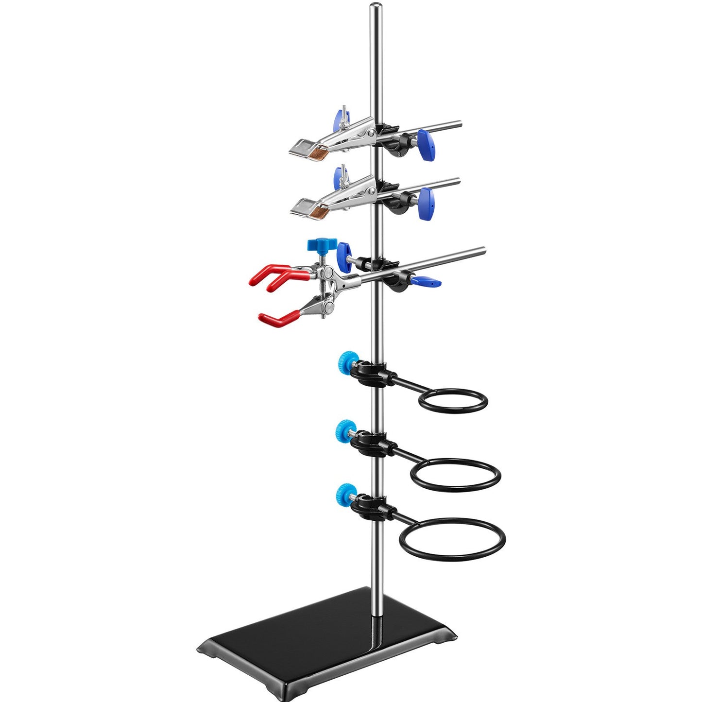 Lab Stand Support, Laboratory Retort Support Stand Set, Steel Lab Stand 59.9 cm Rod and 21.1 x 13.5 cm Cast Iron Base, Includes Flask Clamps, a Burette Clamp and Cross Clamps