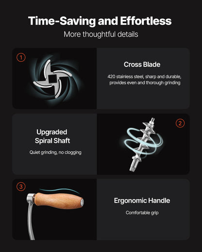 Manual Meat Grinder, 304 Stainless Steel Hand Meat Grinder with Steel Table Clamp, Meat Mincer Sausage Maker with 1 Cutting Blade, 2 Cutting Plates, Sausage Tube for Beef Pork Pepper Mushroom