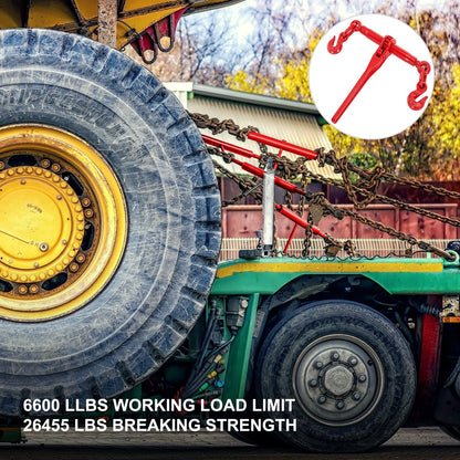 Kedjebindare 5/16-3/8, spärrlastbindare 6600lbs kapacitet, spärrspaksbindare med G70-krokar, justerbar längd, spärrkedjebindare för surrning, transport, bogsering, röd