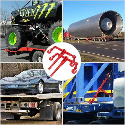 Kedjebindare 5/16-3/8, spärrlastbindare 6600lbs kapacitet, spärrspaksbindare med G70-krokar, justerbar längd, spärrkedjebindare för surrning, transport, bogsering, röd