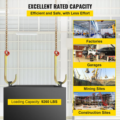 J-krokkedja, 5/16 tum x 10 fot tränskedja, G80 tränstransportkedja, legeringsstålkedja med 2 G70 J-krokar, 9260 lbs brottstyrka bogserkrokar för lastbilar, J-krokar dragremmar 2 st