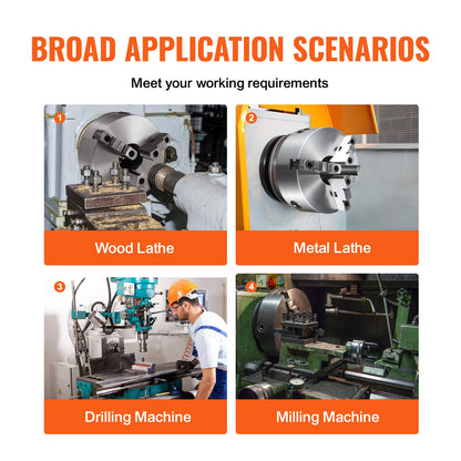 3-Jaw Lathe Chuck, 10'', Self-Centering Lathe Chuck, 0.24-9.84 in/6-250 mm Clamping Range with T-key Fixing Screws Hexagon Wrench, for Lathe 3D Printer Machining Center Milling Drilling Machine