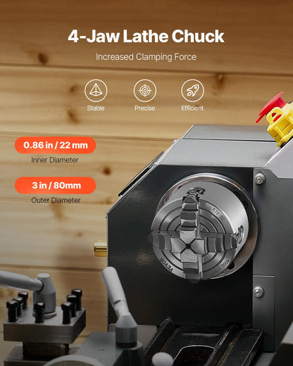4-Jaw Lathe Chuck, 3 Inch (80 mm), 4-Jaw Chuck, 0.1-3.15 in (5-80 mm) Clamping Range with T-key Fixing Screws Reversible Jaws, HT300 Material, Internal External for Wood Metal Lathe