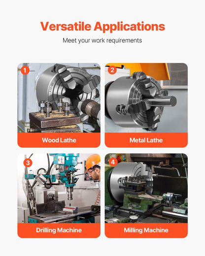 4-Jaw Lathe Chuck, 3 Inch (80 mm), 4-Jaw Chuck, 0.1-3.15 in (5-80 mm) Clamping Range with T-key Fixing Screws Reversible Jaws, HT300 Material, Internal External for Wood Metal Lathe