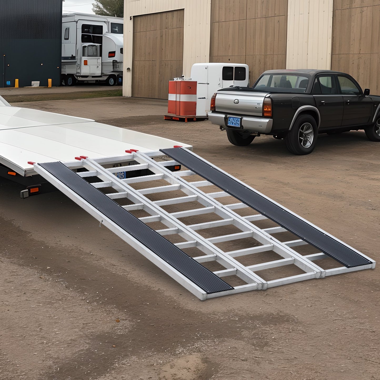 Tri-Fold Loading Ramp, 2160 x 1375 mm, Non-Slip Aluminum Trailer Ramp with Compact Design, Easy Storage, 680.4 kg Load Capacity, for Snowmobiles, ATVs, Tractors, Lawn Mowers, Carts, Motorcycles