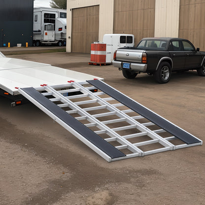 Tri-Fold Loading Ramp, 2160 x 1375 mm, Non-Slip Aluminum Trailer Ramp with Compact Design, Easy Storage, 680.4 kg Load Capacity, for Snowmobiles, ATVs, Tractors, Lawn Mowers, Carts, Motorcycles