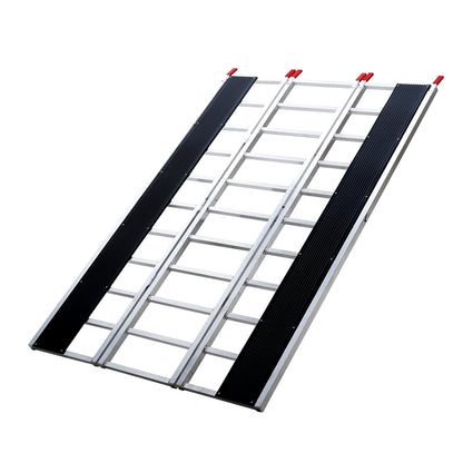 Tri-Fold Loading Ramp, 2160 x 1375 mm, Non-Slip Aluminum Trailer Ramp with Compact Design, Easy Storage, 680.4 kg Load Capacity, for Snowmobiles, ATVs, Tractors, Lawn Mowers, Carts, Motorcycles