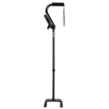 Quad Walking Cane, 10-Level Height Adjustable Walking Stick with 4-Pronged Stable Base, Lightweight & Portable Aluminum Mobility Walking Aid for Seniors Adults Man Woman, 250LBS Loading Capacity