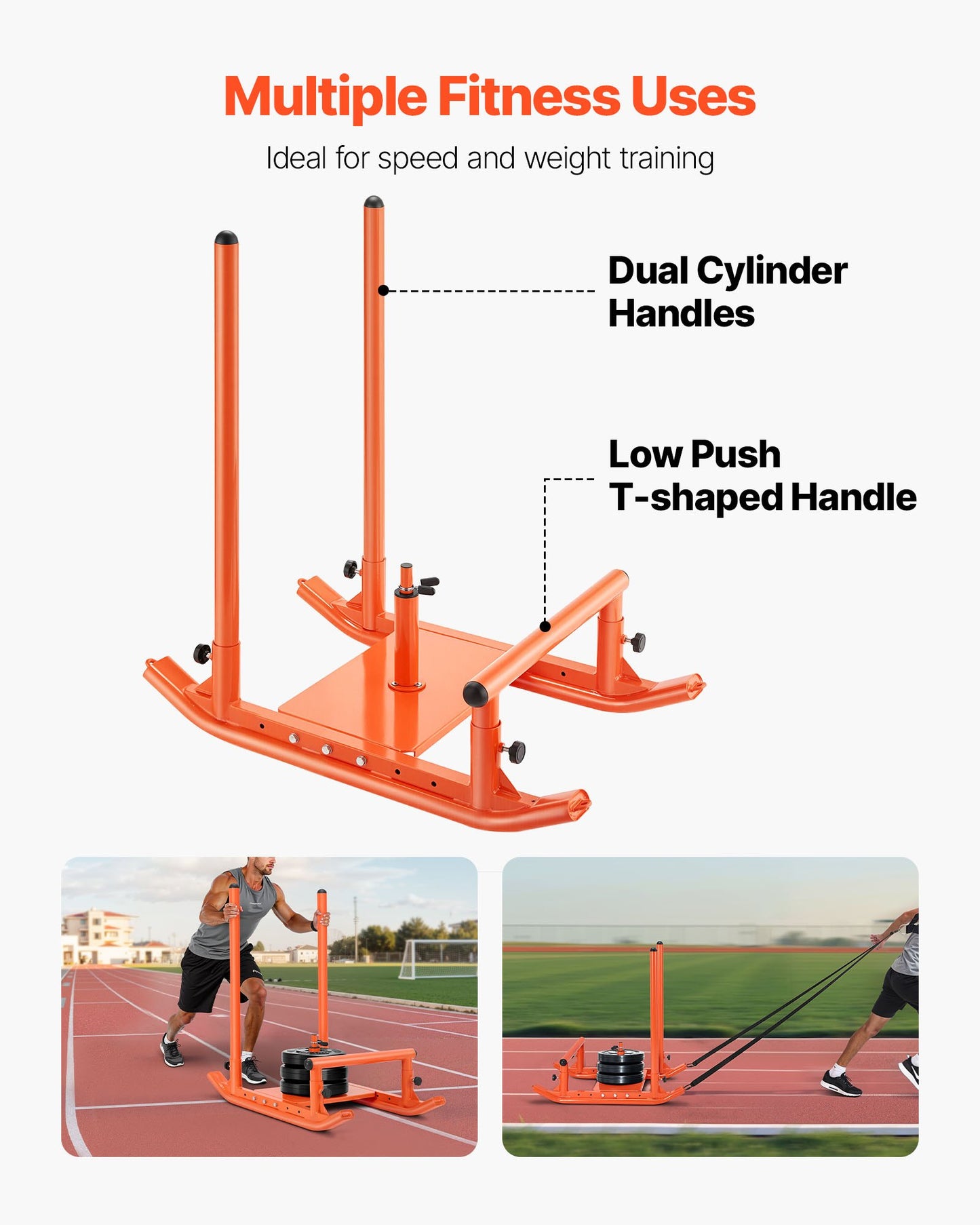 Weight Sled, Steel Power Sled, Fitness Strength Training Sleds for Athletic Exercise Speed Improvement, Workout Fitness Equipment with Handle, Compatible with 25/51 mm Weight Plates, Orange