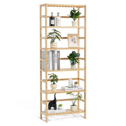6-Tier Bamboo Shelf, Open Wood Bookshelf, Display Storage Rack Organizer, Freestanding Flower Plant Stand, Multifunctional Bamboo Bookshelf Ideal for Bathroom, Bedroom, Office, Study, Natural