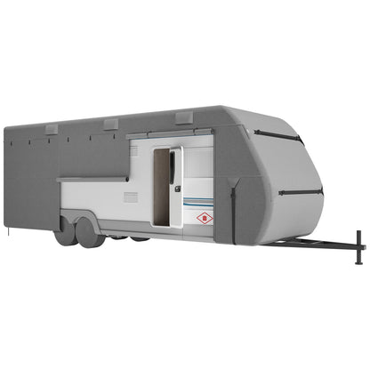 Travel Trailer Cover, 20-22 ft RV Cover, 4-Layer Non-Woven Fabric Camper Cover, Waterproof, Windproof and Rip-Stop Class A RV Cover, with Storage Bag, Repair Patches, Straps and Tire Covers