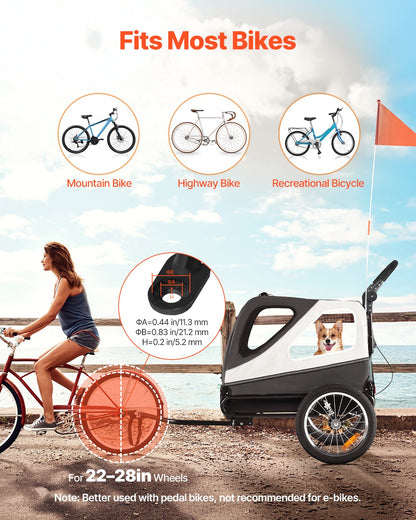Dog Bike Trailer, Supports up to 45 kg, 2-in-1 Pet Stroller Cart Bicycle Carrier for Small & Large Dogs, Easy Folding Frame with Quick Release Wheel, Universal Bicycle Coupler, Internal Leash